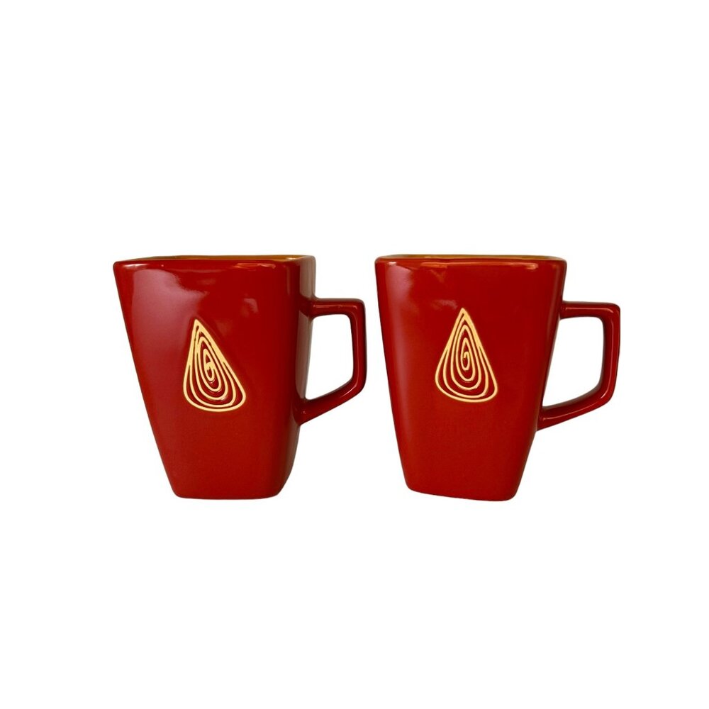 Vintage Disaronno Coffee Mug set of 2 MCM Flame Red Orange Ceramic Square mug 13
